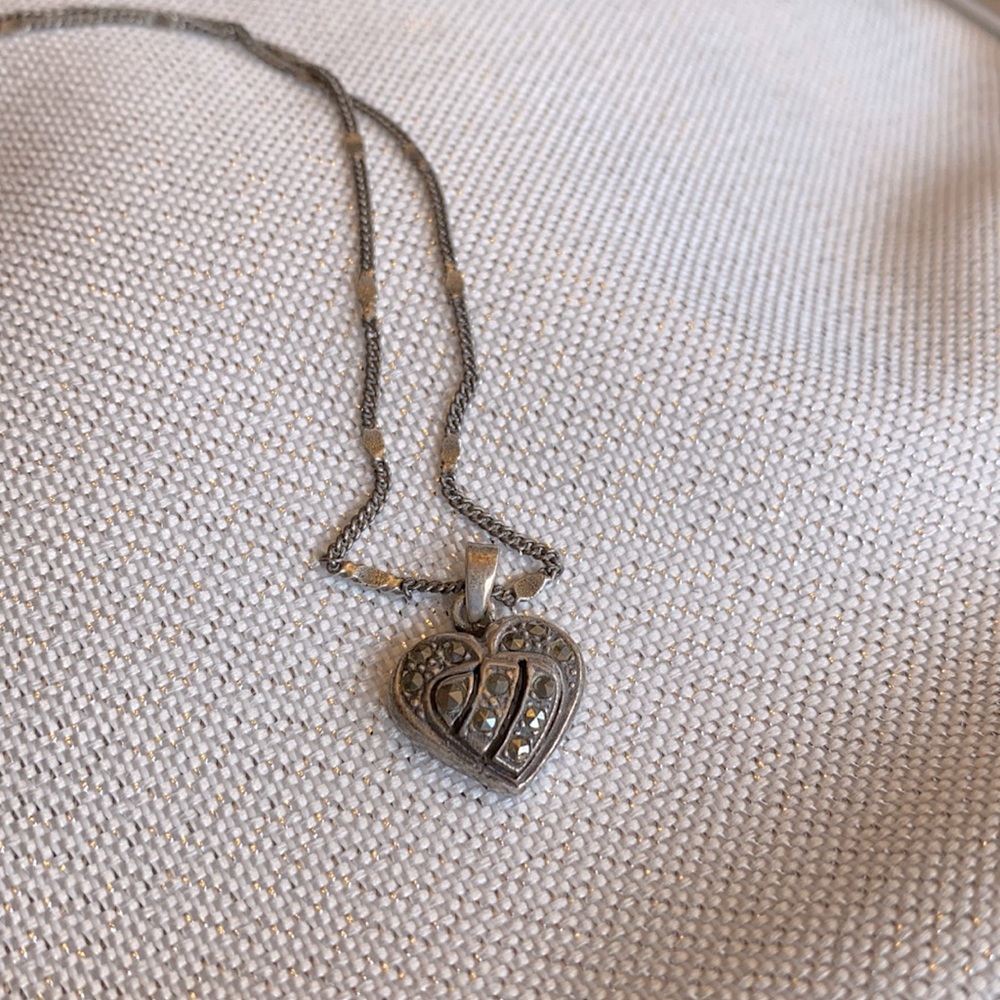 Sterling and Marcasite Heart Pendant & Chain